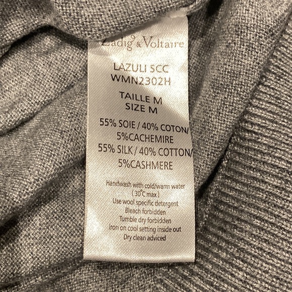 ZADIG & VOLTAIRE grey silk cashmere sweater size medium - Picture 3 of 11